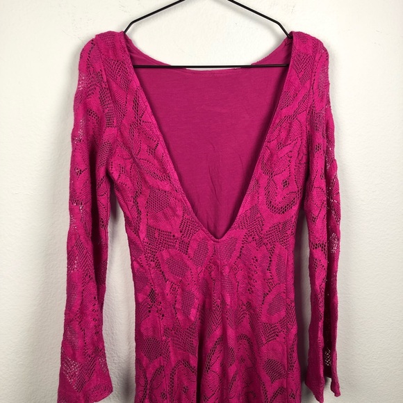 Nightcap Priscilla Crochet Lace Mini Dress Fuchsia - Picture 6 of 8